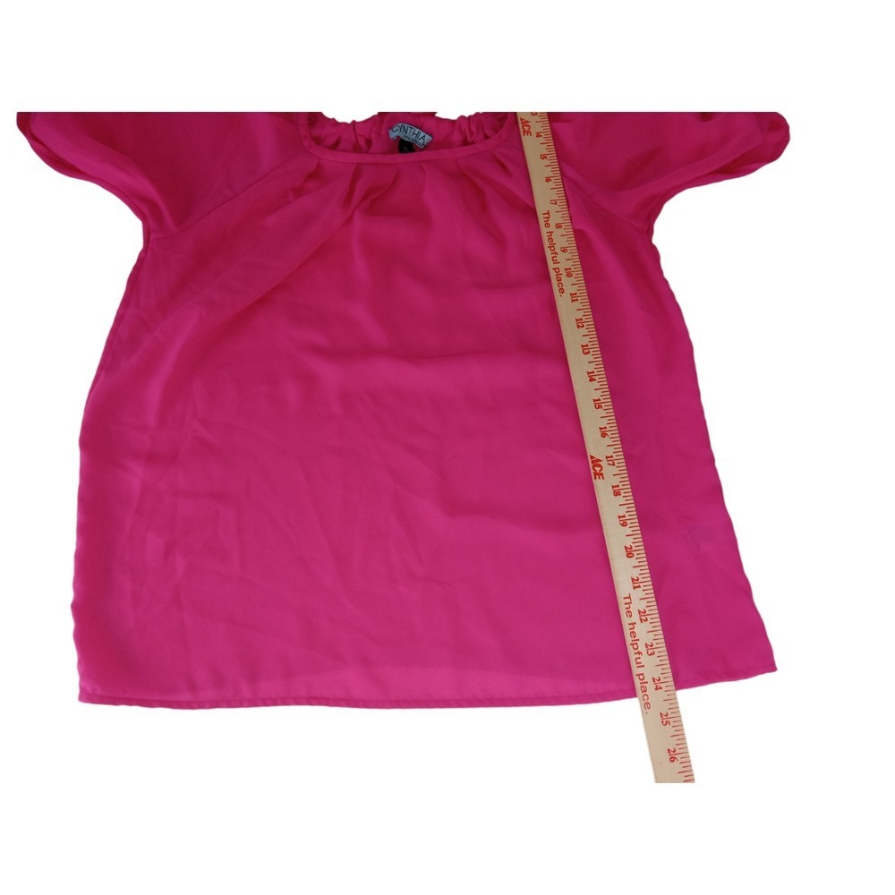 Cynthia Rowley Womens Top Pink Puff Sleeve Woven Lightweight Blouse Size S - Picture 7 of 10